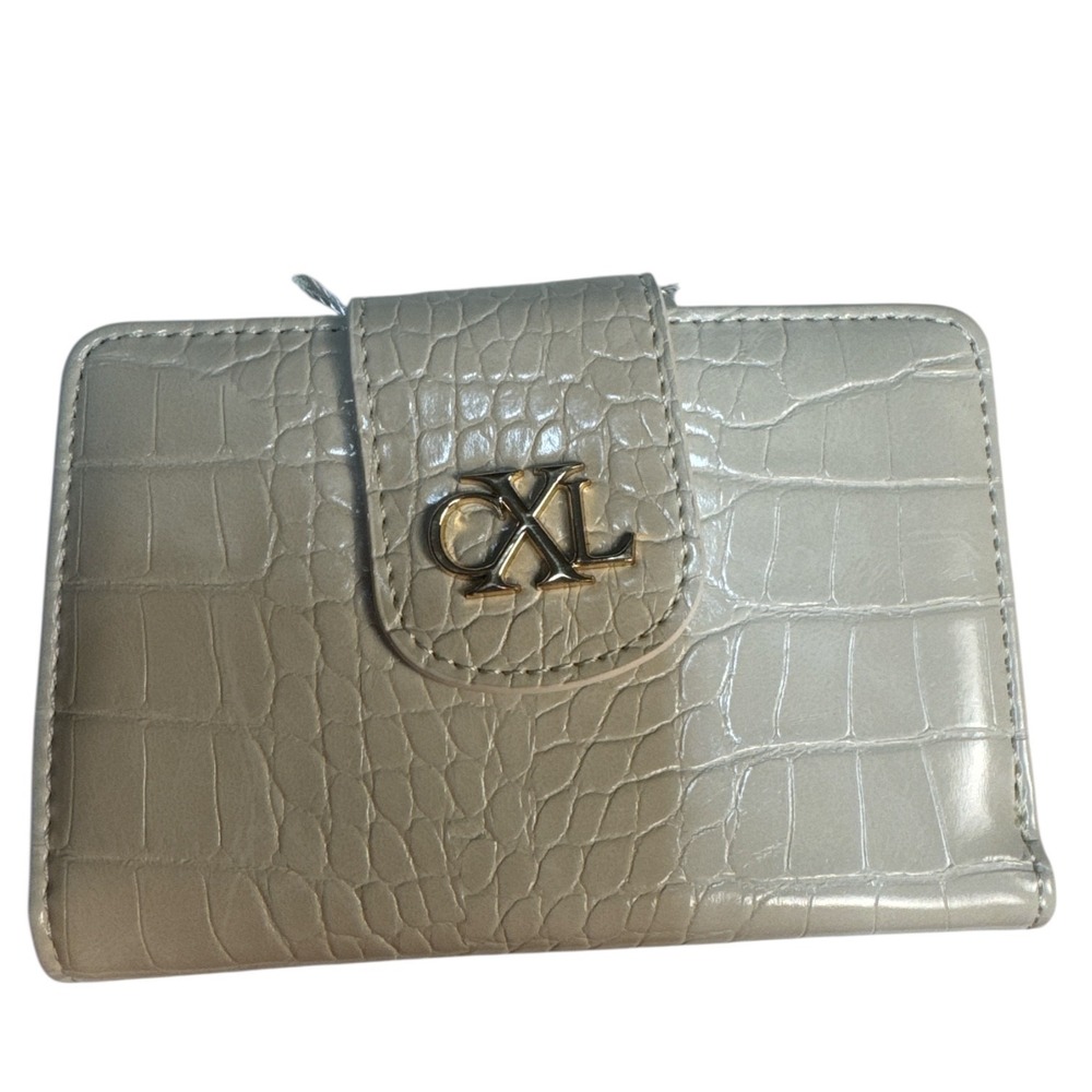 CXL by Christian Lacroix Forestis Croco Bifold Wallet Cream Textured Compact NWT